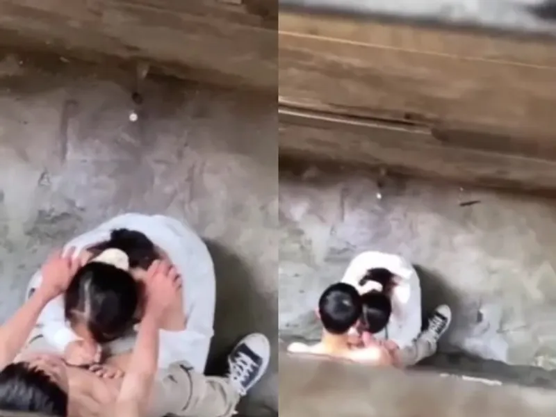 Quay lén học sinh nữ mút cậu bé bạn trai ở khe nhà